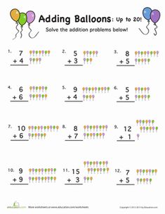 addition worksheet with balloons to solve the addition problems in addition 1 and 2