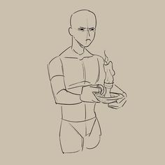 a drawing of a man holding a plate