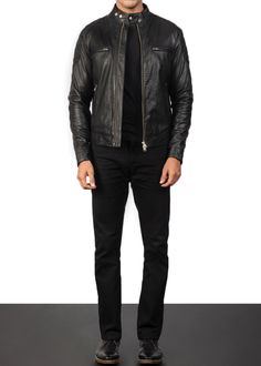 A classic style staple that has been given a subtle yet noticeable contemporary refresh is what this Gatsby Black Leather Biker Jacket is all about. While keeping with the classic silhouette and style, this biker jacket also possesses a modern element that is reflected in the detail and hardware of this must-have leather piece. From the double-duty zippered front closure to the two snap buttons on the band style collar. Casual Leather Biker Jacket With Button Closure, Fitted Leather Biker Jacket For Formal Occasions, Fitted Biker Leather Jacket For Formal Occasions, Formal Black Leather Jacket With Padded Collar, Fitted Leather Biker Jacket For Business, Fitted Leather Lined Biker Jacket For Winter, Fitted Biker Jacket With Button Closure, Fitted Biker Jacket With Snap Buttons, Fitted Leather Biker Jacket