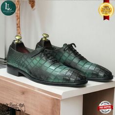 Handmade Men's Alligator Crocodile Texture Leather Lace Up Dress Formal Shoes Leather Lace-up Dress Shoes With Crocodile Pattern, Luxury Lace-up Leather Shoes With Crocodile Pattern, Leather Crocodile Pattern Lace-up Dress Shoes, Luxury Alligator Leather Slip-on Dress Shoes, Semi-formal Luxury Leather Shoes With Crocodile Pattern, Alligator Dress Shoes, Formal Shoes, Alligator, Leather And Lace