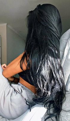 Black Hair Aesthetic, Dark Brunette Hair, Black Hair Dye, Long Hair Girl, Dream Hair