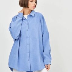 Roomy Shirt With High Collar And Long Sleeves. Front Button Closure. Soft And Comfortable. L: Armpit To Armpit 26”, Length 26” Small: Armpit To Armpit 24”, Length 26” Oversized Light Blue Collared Shirt, Zara Button-up Shirt With Pockets, Zara Blue Button-up Shirt, Zara Blue Button-up Shirt Dress, Red Checked Shirt, Cheap Blue T-shirt With Button Closure, Oversized Button Down Shirt, Zara Shirt, Pink Leopard Print