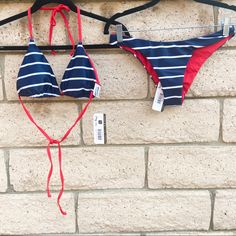 Navy Blue And Red Bikini With An Adjustable Halter Top. The Perfect Vacation Swimsuit. Size Medium. Nautical Swimwear For Beach Season, Nautical Swimwear For Beach Season And Poolside, Nautical Swimwear For Poolside And Beach Season, Nautical Navy Swimwear For Beach, Navy Nautical Swimwear For Beach, Nautical Swimwear For Poolside Summer, Nautical Style Swimwear For Poolside Summer, Nautical Swimwear For Poolside And Summer, Nautical Swimwear For Poolside In Summer