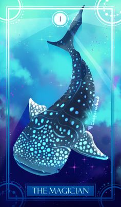 the magician tarot card with a whale on it's back and stars in the background