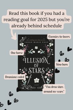 an advertisement for the book illusion of stars with text overlays and hearts around it