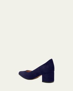 Gianvito Rossi suede pumps    1.75 in / 45 mm block heel    Pointed toe    Slipon style    Leather outsole    Lining: Leather    Spot clean    Made in Italy Suede Pumps, Bergdorf Goodman, Gianvito Rossi, Block Heels, Tops Designs, In Italy, Pumps, Italy, Luxury Fashion