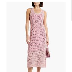 Derek Lam Nwt Size Small Pink Eliana Marled Open-Knit Midi Dress Pink Knee-length Knit Dress, Chic Pink Crochet Dress, Casual Pink Knitted Dress, Casual Pink Knit Dress, Casual Fitted Pink Crochet Dress, Elegant Pink Knit Dress, Chic Pink Crochet Dress For Spring, Pink Knitted Spring Dress, Pink Fitted Knit Dress