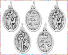 Bulk Pack of 5 -St. Francis Bless and Protect My Pet Medal - 1" Medal Pendant Silver Oxidized St. Francis for Necklace, Medal Italy Stamp, My Pet Dog, St Francis Of Assisi, Catholic Necklace, Cat Tags, My Pet