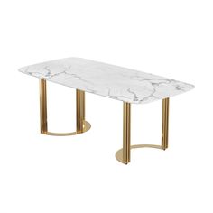 a white marble table with gold legs