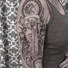 Alphonse Mucha Tattoo, Aphrodite Tattoos, Mucha Tattoo, Aphrodite Tattoo, Lady Portrait, Goddess Tattoo