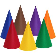 six different colored cones are shown in this image