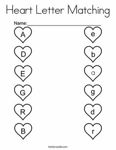 heart letter matching worksheet for kids to practice their handwriting and writing skills with the letters