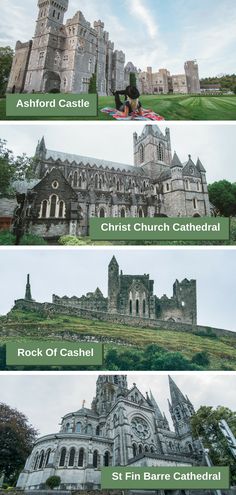 four different views of the cathedrals in england, scotland and ireland with text overlaying them