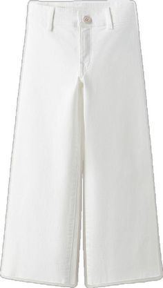 White Cropped Jeans With Belt Loops, White Cropped Leg Jeans With Belt Loops, White Wide Leg Jeans With Frayed Hem, White Cropped Jeans With Pockets, White Denim Cropped Jeans With Pockets, White Mid-rise Jeans With Button Closure, Trendy Zara Jeans, White High Rise Jeans With Button Closure, Solid Cotton Cropped Jeans