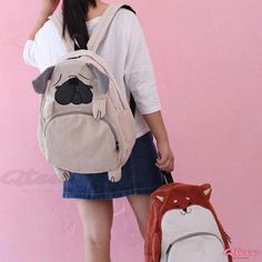 Qteee - Premium Pug Fox Animal Print Backpack Casual Backpack With Animal Design, Casual Standard Backpack With Animal Design, Casual Backpack With Animal Design For Back To School, Back To School Animal Design Backpack, Back To School Animal Design Standard Backpack, Fox Animal, Pet Fox, Pug, Animal Print