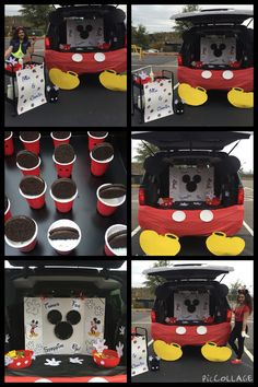 the cars are decorated with mickey mouse cupcakes and other things to make them look like they're ready for their next trip