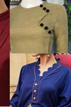 Close Neck Chudi Design, Kurti Buttons Design, Brod Neck Kurti, Button Patterns For Kurti, Kurti Neck Designs With Buttons, Coller Neck Designs For Suits, Neck Button Design For Kurti, Button Neck Designs For Kurtis, Suits Neck Design Latest