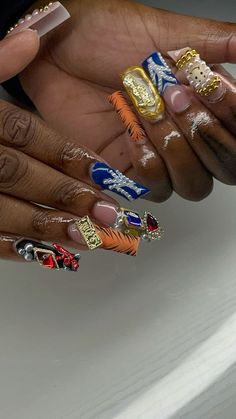 Long junk nails Red Nails, Pink Nails, Cute Nails, Summer Nails, Acrylic Nails, Nail Art, Nails