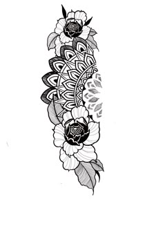 a black and white tattoo design with flowers