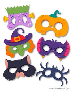 four masks with different colors and shapes