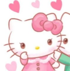 a hello kitty holding an umbrella in front of hearts