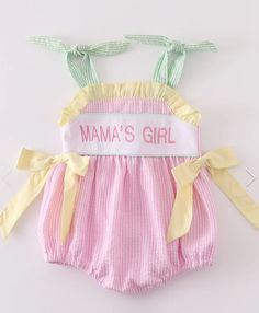 Embroidered Mama's Girl Seersucker Bubble Outfit New  Sizes 3 mo to 24 month  Sizes available  3 month 6 month 9 month 12 month 18 month 24 month Playful Gingham Bubble Romper For Spring, Cute Gingham Bubble Romper For Spring, Pink Cotton Bubble Romper For Spring, Cute Spring Gingham Bubble Romper, Spring Pink Cotton Bubble Romper, Cute Gingham Bubble Romper, Cute Gingham Cotton Bubble Romper, Cute Cotton Gingham Bubble Romper, Spring Gingham Bubble Romper With Ruffles