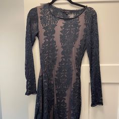 Never Worn: Vici Long Sleeve Navy Lace Dress. Dress Has An Under Slip Layer With A Lace Layer On Top. Navy In Color. Detailing Around Neck Line And Sleeve Line. Length Wise- Dress Is Between A Midi And A Mini. Blue Long Sleeve Sheer Dresses, Blue Sheer Long Sleeve Dress, Fitted Long Sleeve Blue Lace Dress, Fitted Blue Lace Dress With Long Sleeves, Blue Fitted Lace Dress With Long Sleeves, Long Sleeve Blue Mini Dress With Lace Trim, Blue Long Sleeve Mini Dress With Lace Trim, Blue Long Sleeve Lace Midi Dress, Vici Dress