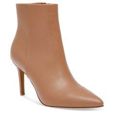 Cafe Color, Size Pointed Toe Bootie. 3.5" Heel Height Zip Closure With Elastic Inset Synthetic Upper, Synthetic/Textile Lining, Synthetic Sole Classic Beige Heels For Fall, Beige Medium Width Boots For Office, Beige High Heel Boots For Office, Beige High Heel Boots With 4-inch Heel, Beige Ankle Boot Heels For Work, Beige High Heel Boots For Work, Brown High Ankle Heels For Work, Beige Almond Toe Heels For Fall, Beige High Heeled Boots For Work