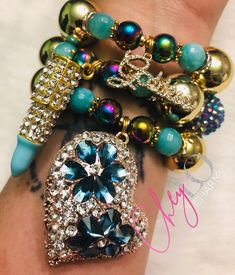 Spiritual Beaded Charm Bracelet For Festivals, Spiritual Beaded Bangle Charm Bracelet, Spiritual Charm Bangle Bracelet, Charm Bracelet Juicy Couture, Candy Bracelets, Juicy Couture Charms Bracelet, Arm Candy Bracelets, Diy Beaded Bracelets, Stone Jewellery