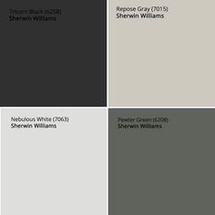 four different shades of gray and black with the names of their respective paint color schemes