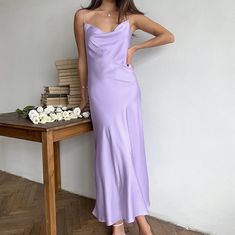 Olivia Mark - Elegant Burgundy Matte Silk Satin Evening Gown with Spaghetti Straps Pink Long Sleeve Dress, Satin Evening Gown, Purple L, White Cocktail Dress, Elegant Maxi Dress, Sleeves Clothing, Home Dress, Dress With Tie, Types Of Skirts