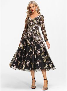 JJ's House Lace Floral V-Neck Summer Spring A-line General Plus No Leg Slit Scoop Back Zip Elegant Print & Floral Other Colors Height:5.8ft（176cm） Bust:32in（82cm）Waist:24in（61cm）Hips:35in（89cm） No Tea-Length Black Florals Long Sleeve Evening Dress. #JJ's House #Lace #Floral #VNeck #Summer #Spring #Aline #General #Plus #NoLegSlit #Scoop #BackZip #Elegant #Print&Floral #OtherColors #No #TeaLength #Black #Florals #LongSleeve #EveningDress Long Sleeve Black Evening Dress, Floral Evening Dress, Black Tie Optional Wedding, Floral Dress Wedding Guest, Floral Evening Dresses, Evening Dresses Online, Evening Dresses With Sleeves, Chiffon Evening Dresses, Long Sleeve Evening Dresses