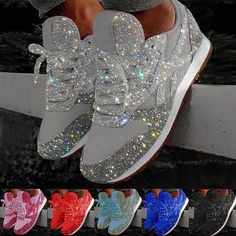 Women's Trainers Athletic Shoes Sneakers Sequins Bling Bling Sneakers Silver Flat Heel Round Toe Sporty Casual Daily Outdoor Tennis Shoes Walking Shoes Mesh Sequin Solid Colored Color Block Black Red Casual Tennis Shoes, Mode Rose, Ankle Sneakers, Casual Slip On Shoes, Sparkle Shoes, Woven Shoes, Bling Shoes, Glitter Sneakers, Glitter Shoes