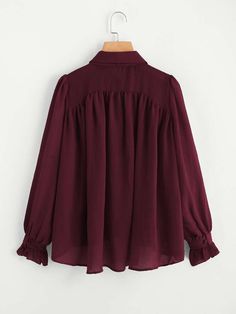 Self Tie Neck Dip Hem Frill Blouse | SHEIN USA Blouse Dress Outfit, Shirt For Ladies, Long Sleeve Chiffon Shirt, Estilo Hijab, Boat Neck Blouse Design, Elegant Outfit Classy, Frill Blouse, Pleated Shirt