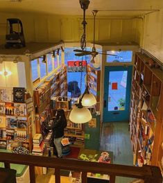 an overhead view of a bookstore with books on the shelves