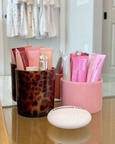 an assortment of personal care items on a table