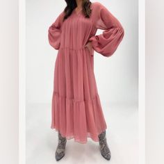 Beautiful, Flowy, Blush Pink Dress. Cami Slip Included. Never Worn, No Rips Tears Or Stains Casual V-neck Peasant Dress For Spring, Billowy Long Sleeve Feminine Dress, Billowy V-neck Spring Dress, Casual Long Sleeve Tiered Dress For Spring, Pink Billowy Dress For Spring, Pink Billowy Dress For Daywear, Modest Flowy Tiered Dress For Spring, Feminine Flowy Tiered Dress For Daywear, Flowy Feminine Tiered Dress For Daywear