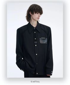 Sleek Wide Shoulder Buttoned Classic Shirt - chiclara Underground Streetwear, Unique Clothing Style, Cami Shirt, Mens Cardigan Sweater, Jacket Parka, Japanese Street Fashion, Jogger Jeans, Unique Outfits, Classic Shirt