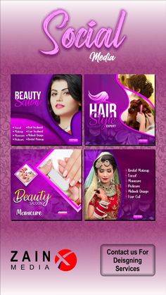 an advertisement for a hair salon with the words social media on it and images of women in