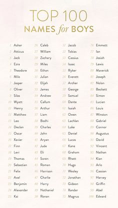 the top 100 names for girls in english and spanish on a white sheet with gold lettering