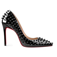 120mm Women's High Heels Rivets Party Pumps Black Red Bottom Heels, Black And White Heels, Black Patent Pumps, Strappy Block Heels, Party Pumps, Customized Products, Black Strappy Heels, Low Heel Sandals, Square Toe Heels