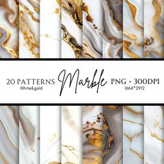 marble digital papers with gold and white designs