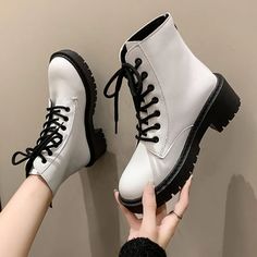 White Chunky Platform Combat Boots Combat Boots Women, Platform Combat Boots, Leather Motorcycle Boots, Black And White Heels, Women Back, Women's Motorcycle Boots, Fabric Boots, Boots Woman, Outdoor Vacation