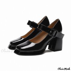 Olivia Mark - Waterproof Platform Stiletto Pumps with Chunky Heels and Square Toe - Mary Jane Inspired Rough Heels, Square Head, Platform Stilettos, Super High Heels, Patent Leather Heels, Stiletto Pumps, Ballerina Flats, Heeled Loafers, Mary Jane Shoes