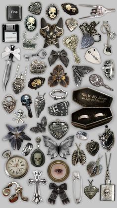 an assortment of different types of brooches and pendants