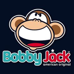 the logo for bobby jack's american original store, featuring a smiling monkey with his mouth open