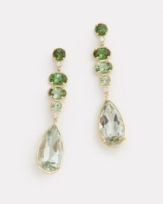 18K Yellow Gold Ombré Oval and Pear Shape Earring with Green Tourmaline, Green Amethyst and Diamonds, .13 TCW2 1/8 Inches Long x 1/2 Inch Wide Style# YEOOPGTW Elegant Oval Tourmaline Earrings, Elegant Multi-stone Drop Gemstones, Elegant Green Briolette Gemstones, Elegant Green Multi-stone Gemstones, Elegant Tourmaline Gemstones With Accents, Elegant Oval Tourmaline Gemstones, Elegant Green Tourmaline Gemstones, Elegant Tourmaline Teardrop Earrings, Elegant Tourmaline Earrings With Natural Stones