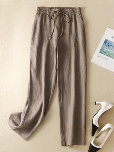 Women's Linen Pant Wide Leg Pants Loose High Waist Straight Pants Drawstring Casual Cotton Linen  Pants Loose Pants Cotton, Pants With Shirt Outfit, Linen Straight Pants, Western Pants Outfit, Solid Ankle-length Drawstring Harem Pants, Solid Ankle-length Harem Pants With Drawstring, High-waisted Beige Drawstring Pants, Beige High-waisted Drawstring Pants, Drawstring Straight Pants