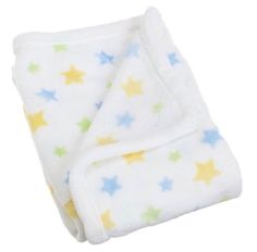 two white blankets with yellow and blue stars on them