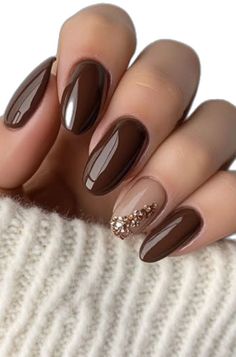 Fall To Winter Nail Colors, Simple Nail Colors Fall, Simple Nail Ideas For Fall, Almond Shape Nails Fall Colors, Autumn Colored Nails, Brown Taupe Nails, Brown November Nails, French Fall Nail Designs, Nails Ideas Autumn 2024